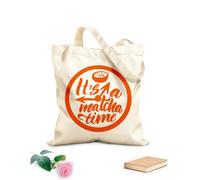 AILOONG Customizable pattern canvas bags it is a matcha time quote matcha time hand drawn lettering phrase 340g/m² thick fabric Matches clothing