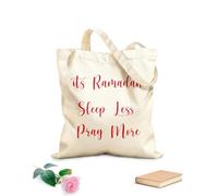 AILOONG Customizable pattern canvas bags it's ramadan sleep less pray more calligraphy quote ramadan gift design element and greeting 340g/m² thick fabric Matches clothing