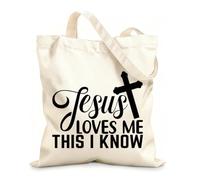 AILOONG Customizable pattern canvas bags jesus loves me this i know cut file 12 oz thick fabric Matches clothing 31x36cm Medium