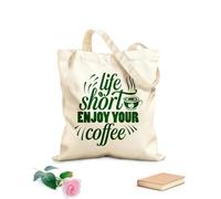 AILOONG Customizable pattern canvas bags life is short enjoy your coffee hand lettering coffee quotes 340g/m² thick fabric Matches clothing