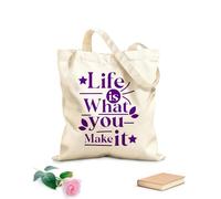 AILOONG Customizable pattern canvas bags life is what you make it typography motivational quote design 340g/m² thick fabric Matches clothing