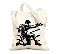AILOONG Digitally printed canvas bags 12 oz thick fabric A boxer kneeling in the ring throwing a powerful punch wearing boxing gloves Uses as a makeup bag 25x30cm Small