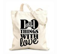 AILOONG Digitally printed canvas bags 12 oz thick fabric do all things with love motivational quote Uses as a makeup bag 31x36cm Medium