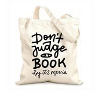 AILOONG Digitally printed canvas bags 12 oz thick fabric Don't judge a book by the movie inspirational and motivational quotes Uses as a makeup bag 31x36cm Medium