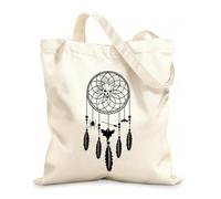 AILOONG Digitally printed canvas bags 12 oz thick fabric Dream catcher feathers and ghosts with a skull in the middle Uses as a makeup bag 25x30cm Small