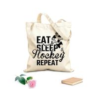 AILOONG Digitally printed canvas bags 12 oz thick fabric eat sleep hockey repeat field hockey poster or template Uses as a makeup bag 35x40cm Large