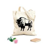 AILOONG Digitally printed canvas bags 12 oz thick fabric echoes of the thunder the bison logo ironclad caricature bodybuilder logo Uses as a makeup bag 35x40cm Large