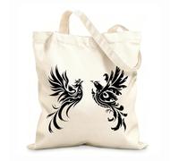 AILOONG Digitally printed canvas bags 12 oz thick fabric elegant abstract bird tribal tattoo inspi phoenix Uses as a makeup bag 31x36cm Medium