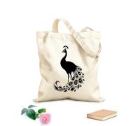 AILOONG Digitally printed canvas bags 12 oz thick fabric elegant and silhouette of a peacock with it's tail feathers spread Uses as a makeup bag 35x40cm Large