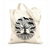 AILOONG Digitally printed canvas bags 12 oz thick fabric elegant celtic tree of life clipart celtic tree with fox silhouette design Uses as a makeup bag 35x40cm Large
