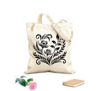 AILOONG Digitally printed canvas bags 12 oz thick fabric Elegant floral pattern with blooming flowers and curvy leaves Uses as a makeup bag 35x40cm Large