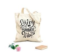 AILOONG Digitally printed canvas bags 12 oz thick fabric enjoy the summer vibes design and textu lettering typography print poster emblem Uses as a makeup bag 35x40cm Large