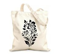 AILOONG Digitally printed canvas bags 12 oz thick fabric ethnic elegance decorative floral logo icon tradition blossom ethnic floral design Uses as a makeup bag 35x40cm Large