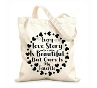 AILOONG Digitally printed canvas bags 12 oz thick fabric every love story is beautiful but ours is my favorite iove ypography valentine day Uses as a makeup bag 31x36cm Medium