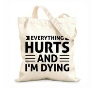 AILOONG Digitally printed canvas bags 12 oz thick fabric everything hurts and i'm dying typography perfect Uses as a makeup bag 31x36cm Medium