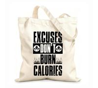 AILOONG Digitally printed canvas bags 12 oz thick fabric excuses don't burn calories inspiring workout and fitness gym motivation quote sign Uses as a makeup bag 25x30cm Small
