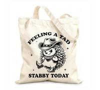 AILOONG Digitally printed canvas bags 12 oz thick fabric feeling a tad stabby today hedgehog hilarious typography funny animal vintage hedgehog Uses as a makeup bag 25x30cm Small