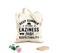 AILOONG Digitally printed canvas bags 12 oz thick fabric summer is when laziness finds respectability summer Uses as a makeup bag 35x40cm Large