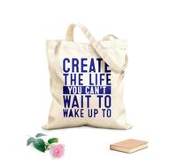 AILOONG Digitally printed canvas bags 340g/m² thick fabric create the life you can't wait to wake up to motivational quotes lettering Uses as a makeup bag