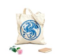 AILOONG Digitally printed canvas bags 340g/m² thick fabric dragon art shallotte side view dual round circle Uses as a makeup bag