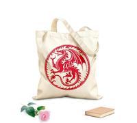 AILOONG Digitally printed canvas bags 340g/m² thick fabric dragon art shallotte side view dual round circle Uses as a makeup bag