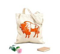 AILOONG Digitally printed canvas bags 340g/m² thick fabric echoes of the thunder the bison logo ironclad caricature bodybuilder logo Uses as a makeup bag