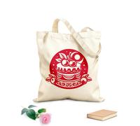 AILOONG Digitally printed canvas bags 340g/m² thick fabric elegant and cake featuring cherries leaves and ornamental within a circular composition Uses as a makeup bag