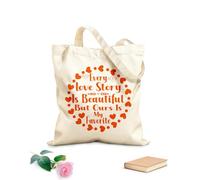 AILOONG Digitally printed canvas bags 340g/m² thick fabric every love story is beautiful but ours is my favorite iove ypography valentine day Uses as a makeup bag