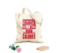 AILOONG Digitally printed canvas bags 340g/m² thick fabric excuses don't burn calories inspiring workout and fitness gym motivation quote sign Uses as a makeup bag