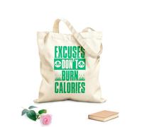 AILOONG Digitally printed canvas bags 340g/m² thick fabric excuses don't burn calories inspiring workout and fitness gym motivation quote sign Uses as a makeup bag