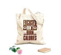 AILOONG Digitally printed canvas bags 340g/m² thick fabric excuses don't burn calories inspiring workout and fitness gym motivation quote sign Uses as a makeup bag