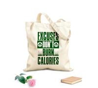 AILOONG Digitally printed canvas bags 340g/m² thick fabric excuses don't burn calories inspiring workout and fitness gym motivation quote sign Uses as a makeup bag
