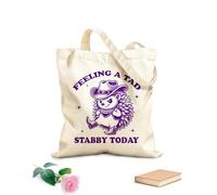 AILOONG Digitally printed canvas bags 340g/m² thick fabric feeling a tad stabby today hedgehog hilarious typography funny animal vintage hedgehog Uses as a makeup bag