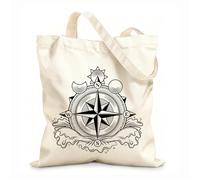 AILOONG Digitally printed canvas bags Compass tattoo simple astrology amulet 12 oz thick fabric Uses as a makeup bag 31x36cm Medium