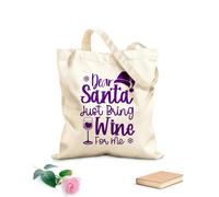 AILOONG Digitally printed canvas bags dear santa just bring wine 340g/m² thick fabric Uses as a makeup bag