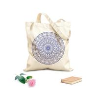 AILOONG Digitally printed canvas bags decorative mandala with marine elements and waves on isolated 340g/m² thick fabric Uses as a makeup bag