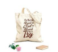 AILOONG Digitally printed canvas bags do not be afraid to fail be afraid not to try motivation typography quote design 340g/m² thick fabric Uses as a makeup bag