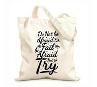AILOONG Digitally printed canvas bags do not be afraid to fail be afraid not to try motivation typography quote design 12 oz thick fabric Uses as a makeup bag 25x30cm Small