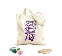 AILOONG Digitally printed canvas bags do not be afraid to fail be afraid not to try motivation typography quote design 340g/m² thick fabric Uses as a makeup bag