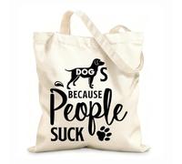 AILOONG Digitally printed canvas bags dogs because people suck dog quote lettering typography with silhouettes of dog 12 oz thick fabric Uses as a makeup bag 31x36cm Medium