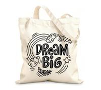 AILOONG Digitally printed canvas bags dream big hand lettering 12 oz thick fabric Uses as a makeup bag 35x40cm Large