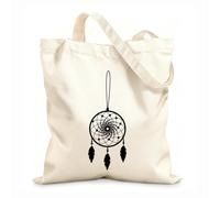 AILOONG Digitally printed canvas bags Dream catcher icon Dream catcher decorated with feathers and beads 12 oz thick fabric Uses as a makeup bag 35x40cm Large