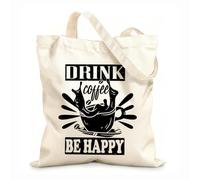 AILOONG Digitally printed canvas bags drink coffee be happy vintage 12 oz thick fabric Uses as a makeup bag 31x36cm Medium
