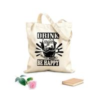 AILOONG Digitally printed canvas bags drink coffee be happy vintage 12 oz thick fabric Uses as a makeup bag 35x40cm Large