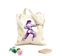 AILOONG Digitally printed canvas bags dynamic karate girl martial art clipart 340g/m² thick fabric Uses as a makeup bag