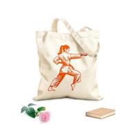 AILOONG Digitally printed canvas bags dynamic karate girl martial art clipart 340g/m² thick fabric Uses as a makeup bag