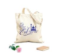 AILOONG Digitally printed canvas bags Eid al-Fitr lantern mosque crescent moon floral patterns and calligraphy 340g/m² thick fabric Uses as a makeup bag