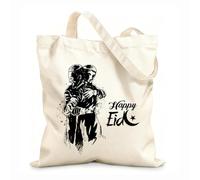 AILOONG Digitally printed canvas bags eid celebration muslim man hugging and wishing to each other on occasion 12 oz thick fabric Uses as a makeup bag 25x30cm Small
