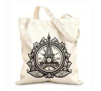 AILOONG Digitally printed canvas bags eiffel tower wall clock 12 oz thick fabric Uses as a makeup bag 25x30cm Small