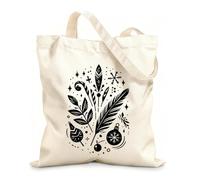 AILOONG Digitally printed canvas bags elegant and festive feathers ornaments and botanical elements in a graceful design 12 oz thick fabric Uses as a makeup bag 25x30cm Small